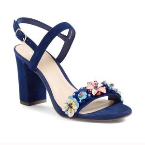 B.P. Blue Suede Heels With Floral Appliqué